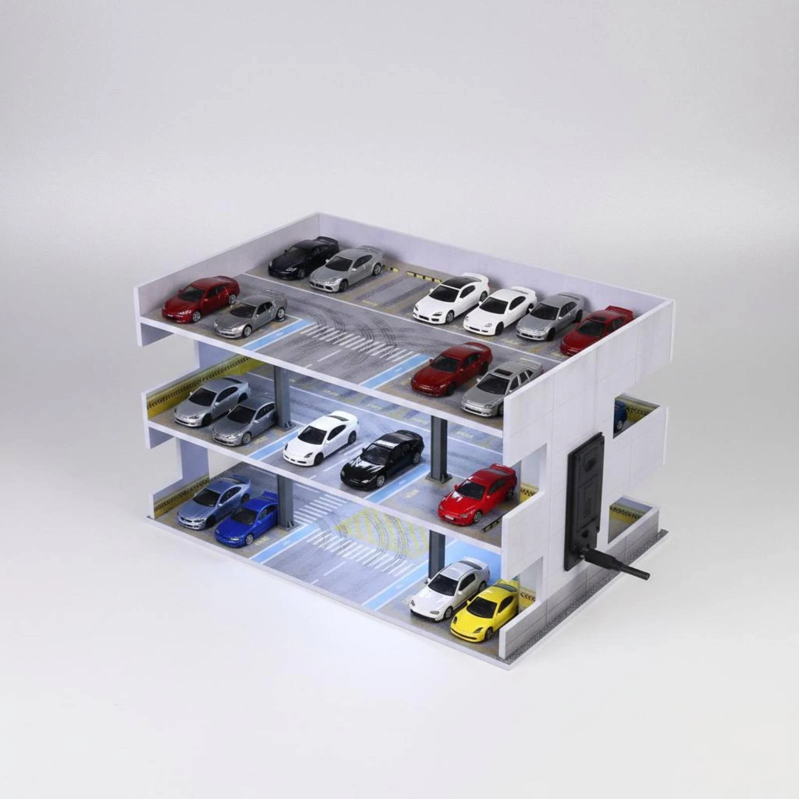 escena-en-miniatura-de-garaje-de-estacionamiento-1-64-con-senalizacion-impresa-escena-de-garaje-japones-diseno-de-rampa-accesible-con-bateria