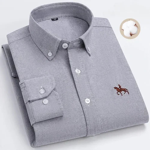 Imagen 2 del producto Camisa giratoria Oxford de manga larga para hombre, camisa 100% de algodón puro con bolsillo bordado, estilo de botones, suave, mediana, S ~ 7XL