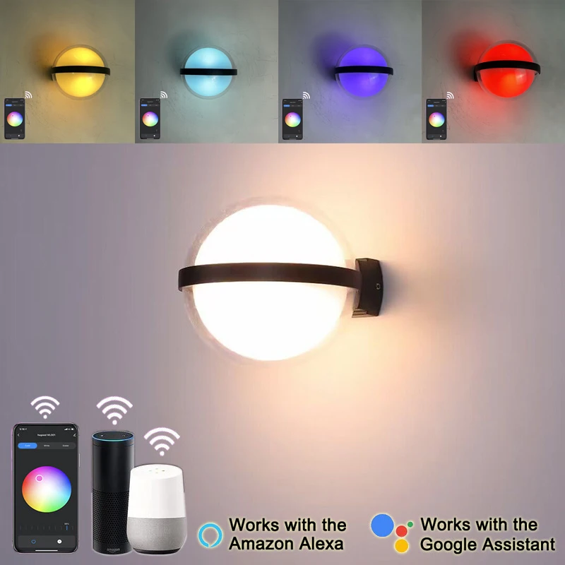 

9W RGBW LED Globe Wall Lamp Wifi Bluetooth Smart APP Control Dimmable Indoor Outdoor Waterproof IP65 Lighting Garden Yard Decor