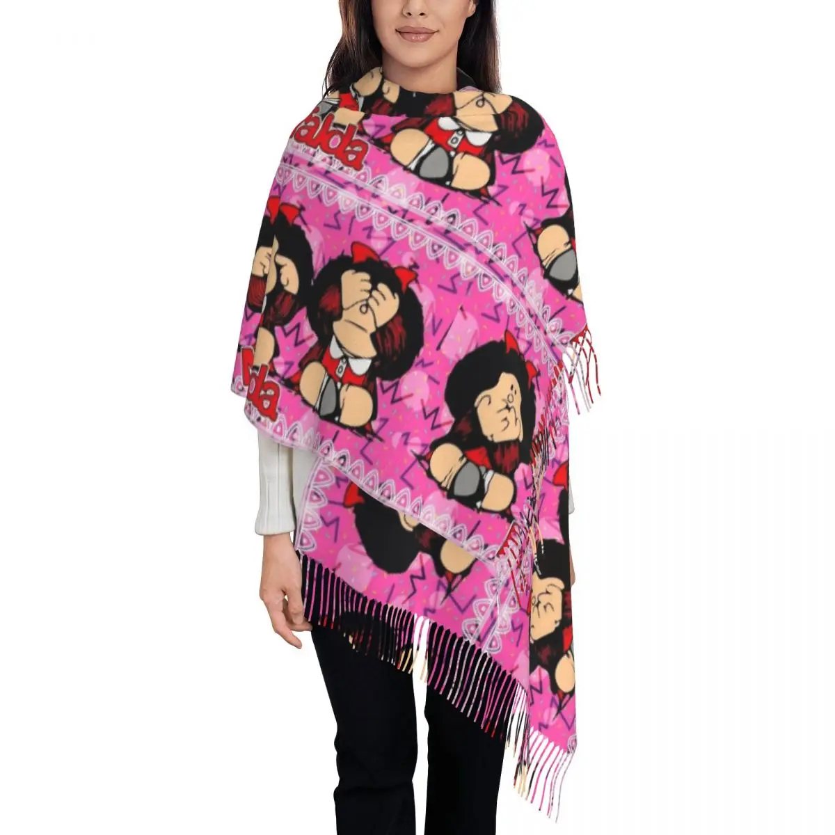 

Изготовленный на заказ шарф Mafalda для женщин, длинные зимне-осенние теплые шаль с кисточками, шарфы унисекс