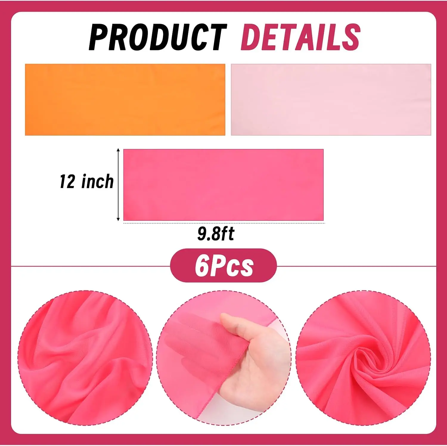 6pcs Table Runner Chiffon Sheer Gauze Red Pink Orange Boho Rustic Sunset Party Decor For Wedding Birthday Baby Bridal Shower