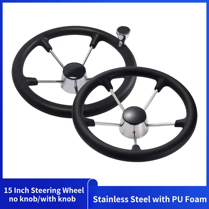 1Pc 13.5 Inch 5-Spoke Boat Steering Wheel with Black Foam Grip and Knob Marine Destroyer Style Yacht Hardware Accessories