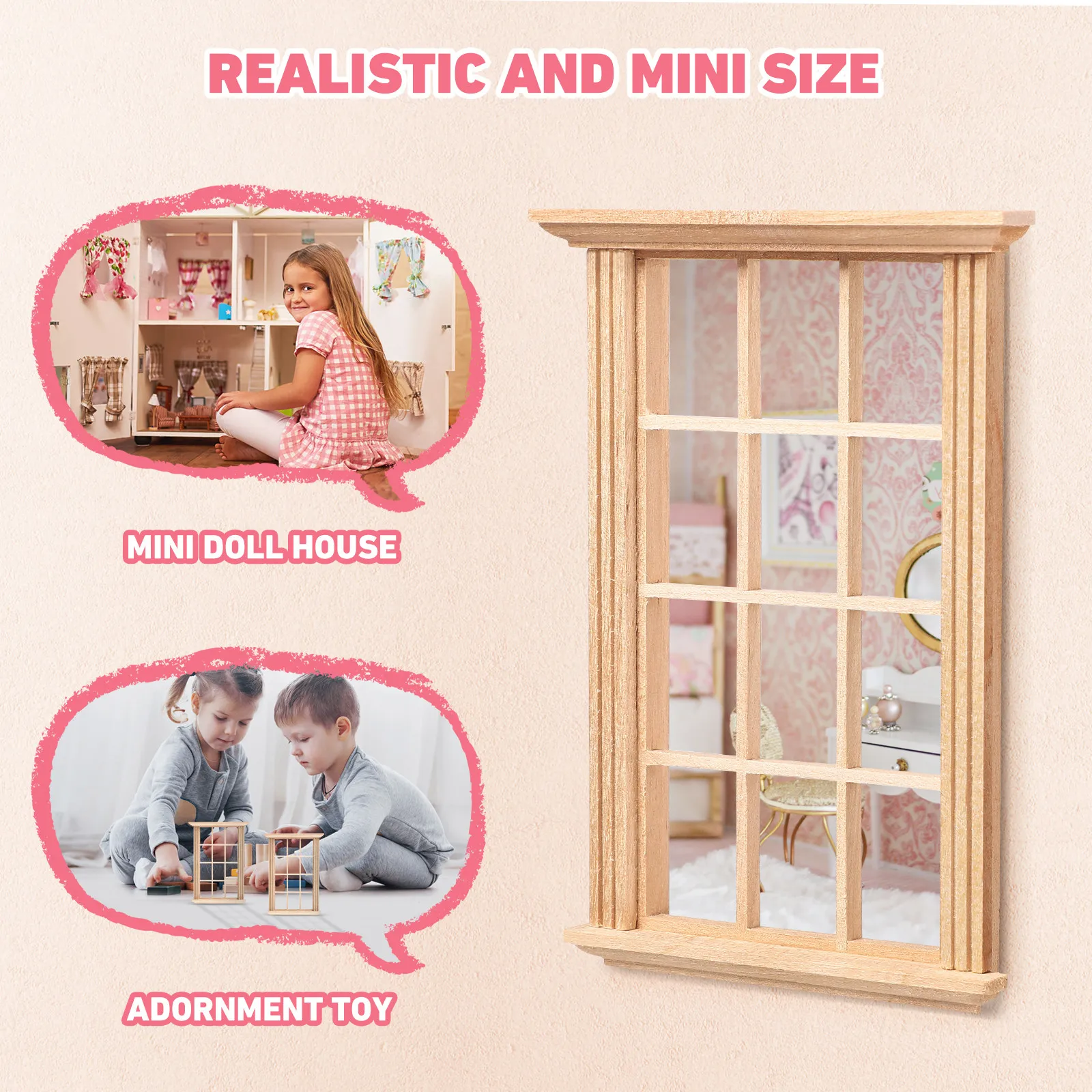 

2Pcs Miniature Window Frame Sturdy Decoration for Kids Pretend Pot Ornament Photo Prop Micro Landscape Accessory