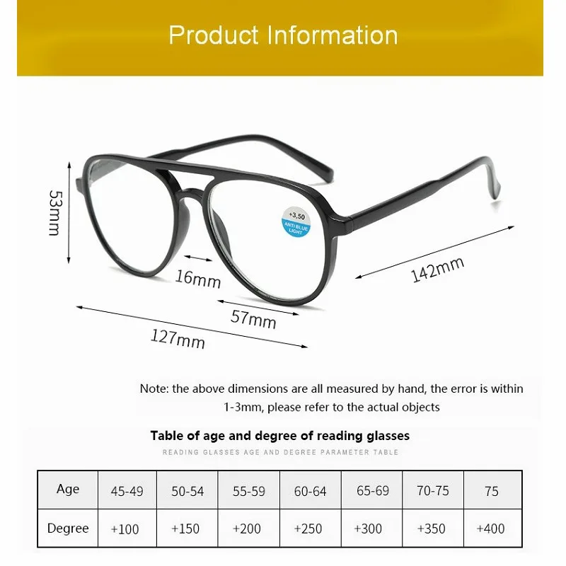 Aviation Reading Glasses Women Men Fashion Vintage Anti Blue Light Presbyopic Glasses Polit Prescription Eyewear +1.0~+4.0