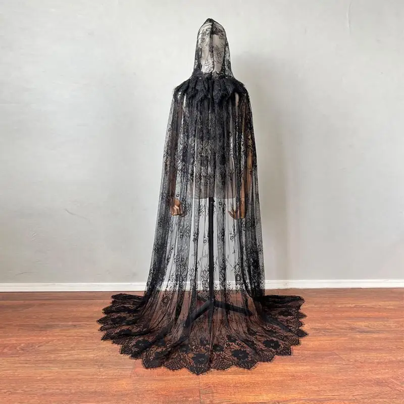 

1Pc Women Exquisite Solid Color Lace Cloak Shawl Wedding Party Banquet Bridal Fashion Decorative Black White Cloak Cape