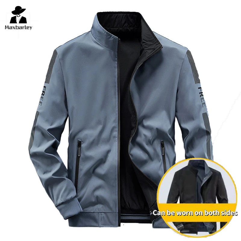 New Double-sided Jacket Men's Autumn Business Fashion Baseball Collar Zipper Windproof Jacket Men's Casual Loose Sport Coat 5XL