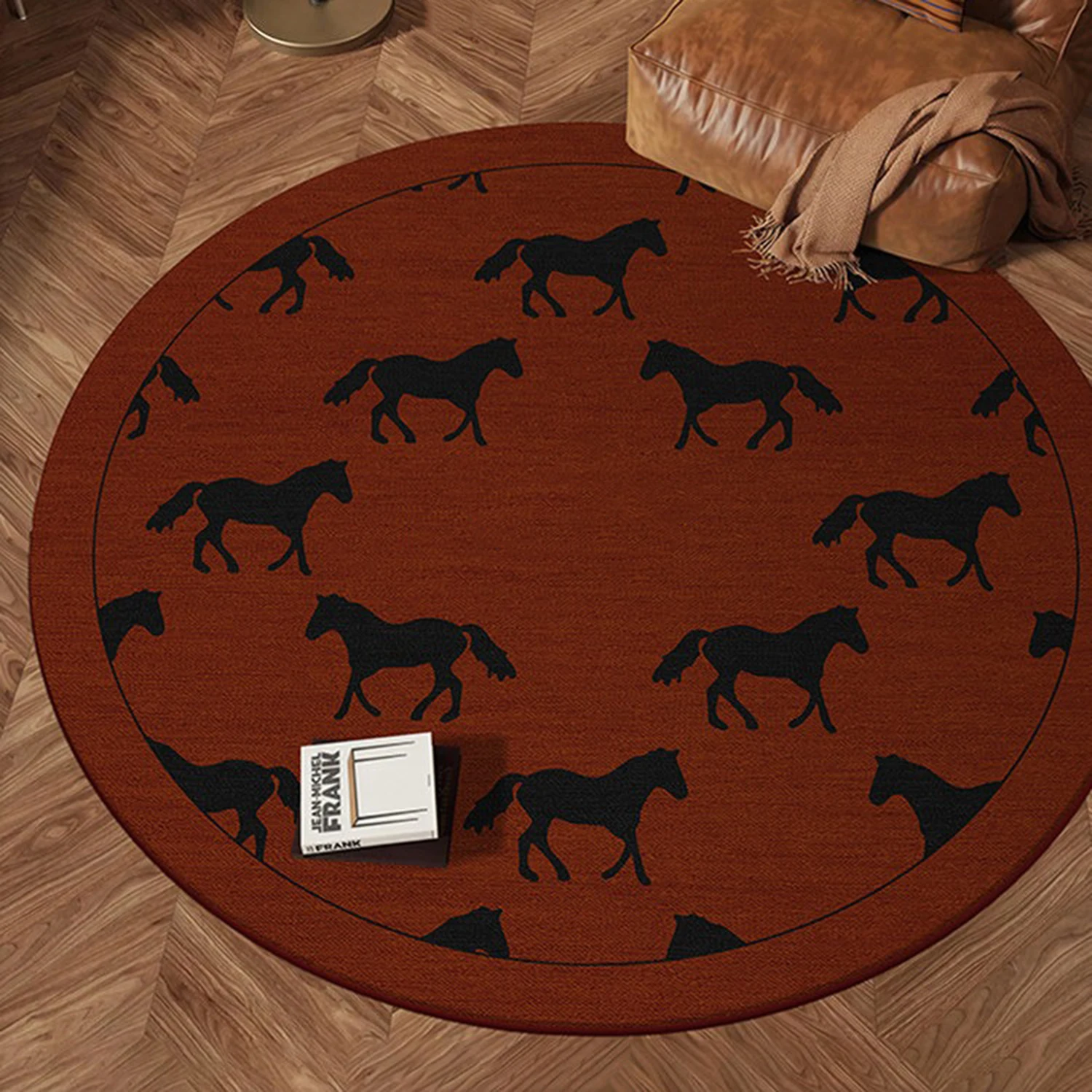 

Retro American Horse Pattern Round Rugs Living Room Light Luxury Soft Bedroom Carpet Coffee Table Floor Mat 거실러그 Alfombra Salón