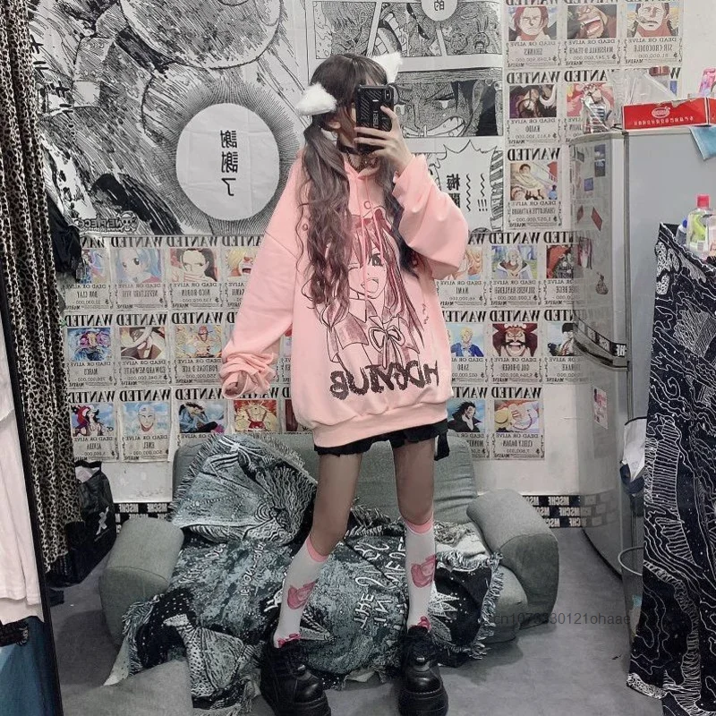 Sweet Cool Hooded Sweatshirt หญิงสาวอะนิเมะ Kawaii ฤดูใบไม้ร่วงฤดูหนาวเกาหลีรุ่นหลวมสบายๆแฟชั่น Harajuku Hoodie