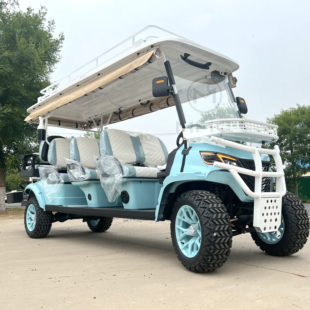 Street Legal Electric 72V Lithium Battery Golf Cart 6+2 8 Seater 5000W Sightseeing Scooter 4 Wheel Solar Electric Golf Cart