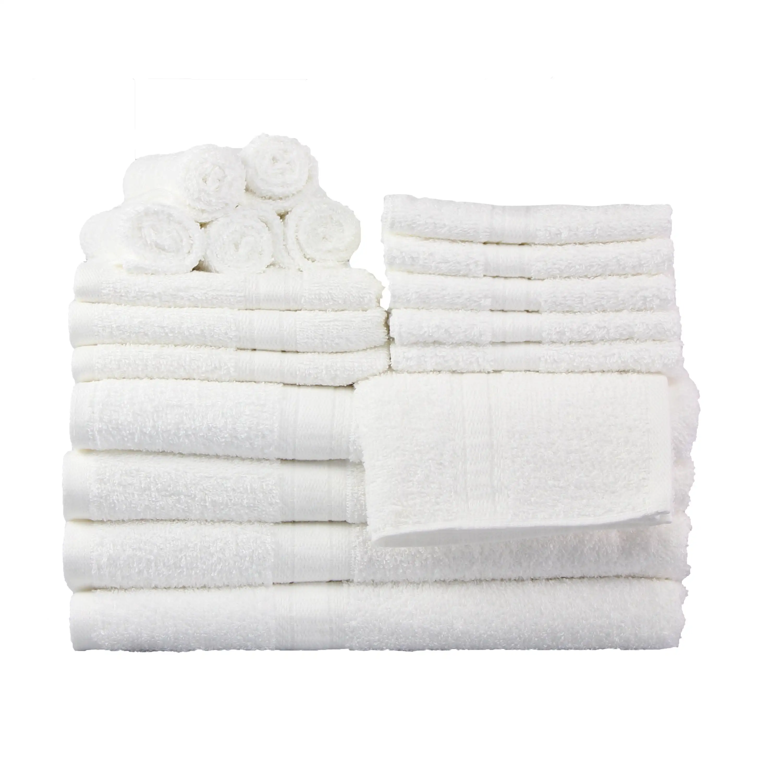 

18 Piece 100% Cotton Towel Set, 4 Bath, 4 Hand and 10 Washcloths, Super Soft and Highly Absorbent Basic Solid Towel Set for B