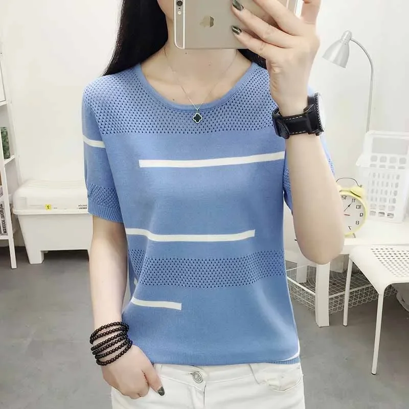 Blusa Mujer De Moda 2020 Mùa Hè Mới Băng Lụa Nữ Áo Dáng Rộng Chắc Chắn Nữ Tay Ngắn Cổ Tròn Trắng áo Kiểu Nữ Blook 8755 50