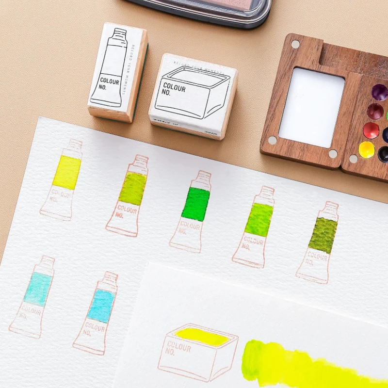 New Watercolor Artist Wooden Rubber Stamp Paint Swatch Color Chart Stamp DIY Sketchbook Decor Art Painting Stationery Supplies