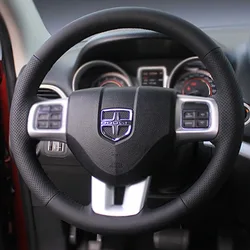 For Dodge Charger/Challenger 2011-2014 Hand-stitched Non-Slip black genuine leather Car Steering Wheel Cover