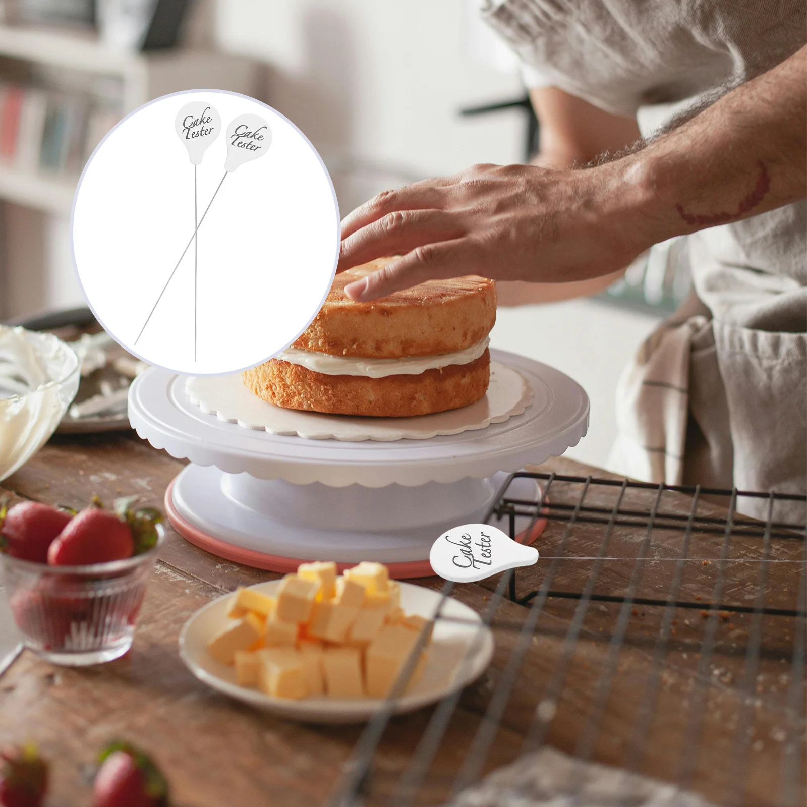 

4Pcs Stainless Steel Cake Tester Anti Slip Grip Convenient Clean Baking Tool for Cake Bread Muffin Testing Baking Tester