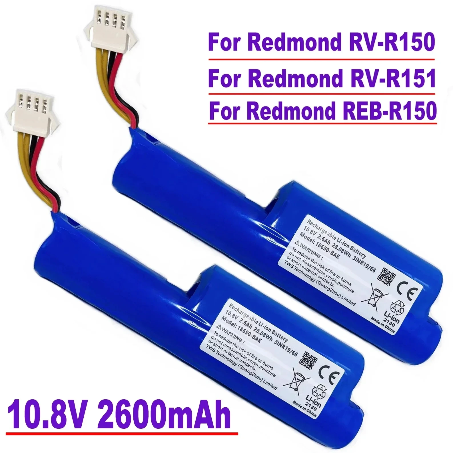 

Для роботов-пылесосов Redmond RV-R150.Redmond RV-R151.Redmond Reb-R150.11.1 В, перезаряжаемые батареи 10,8 В и 2600 мАч.