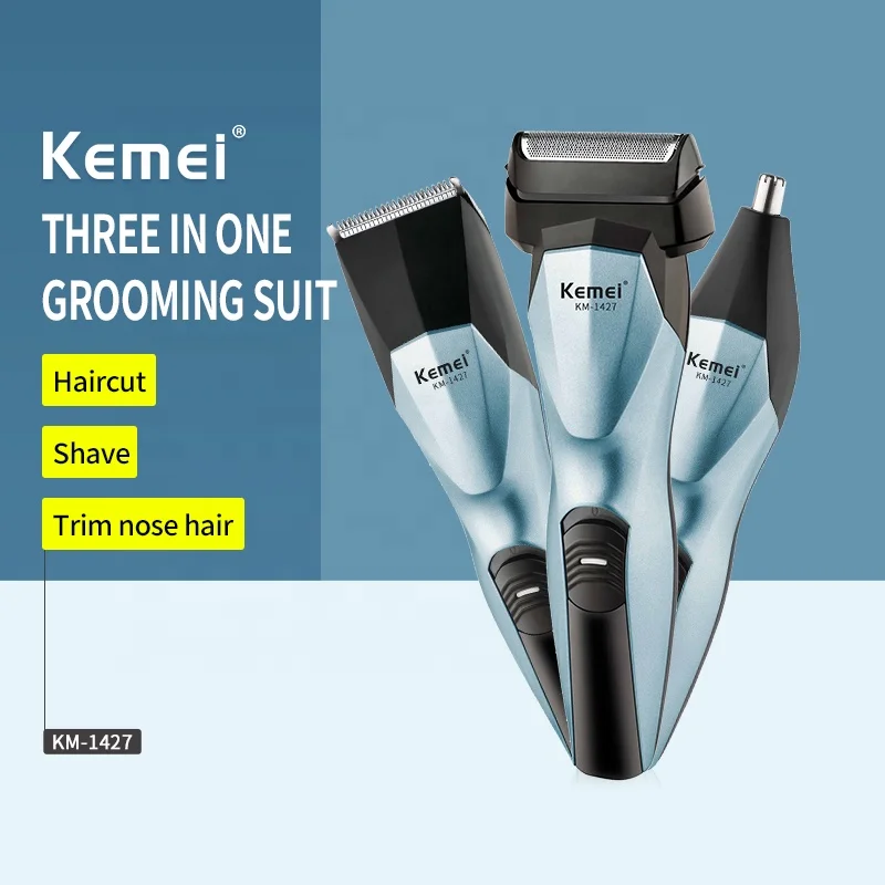 Kemei 1427 3-in-1 Multifunctional Men Electric Reciprocating Shaver Hair Trimmer Rechargeable Hair Clipper Nose Ear Hair Trimmer