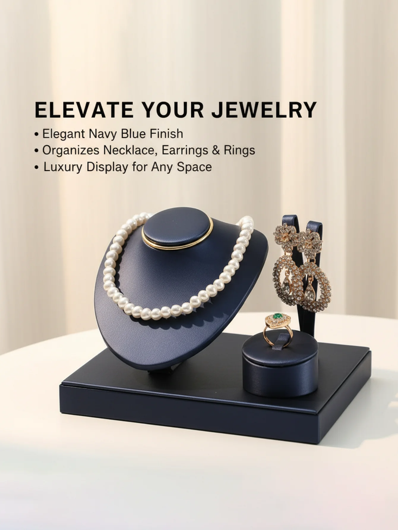 1-Pack PU Leather Jewelry Display Stand, Partitioned Storage, Storage Tray, Ring Earring Display Stand, Jewelry Counter Display - view 3