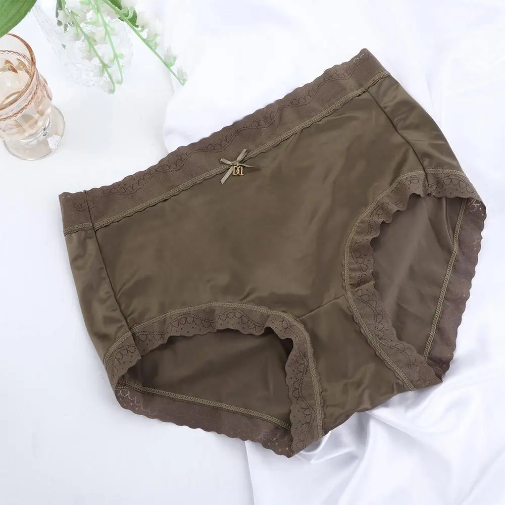 Traceless Comfortable Middle Waist Soild Color Japanese Fashion Ice Silk Panties Women Underwear Lace Lingerie Lady Briefs