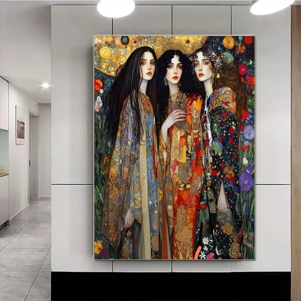 

New Three Girls 5D Diamond Painting Cross Stitch - Gustav Klimt Woman Inspired Full Square Round Diamond Mosaic Home Decor