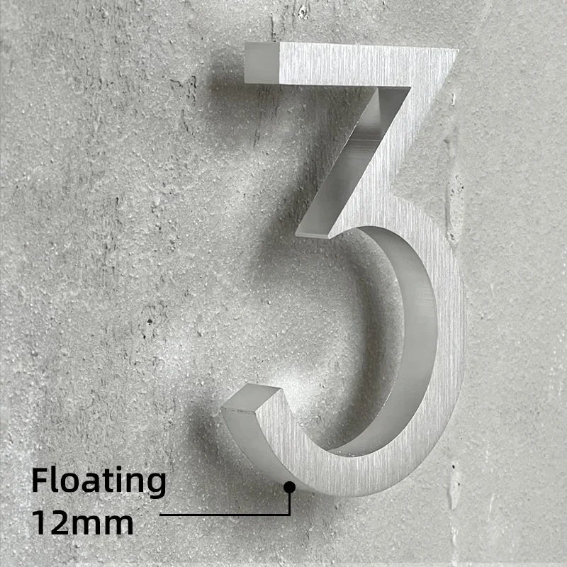 Modern Floating 15cm 6-in Aluminum Silver House Numbers Door Number