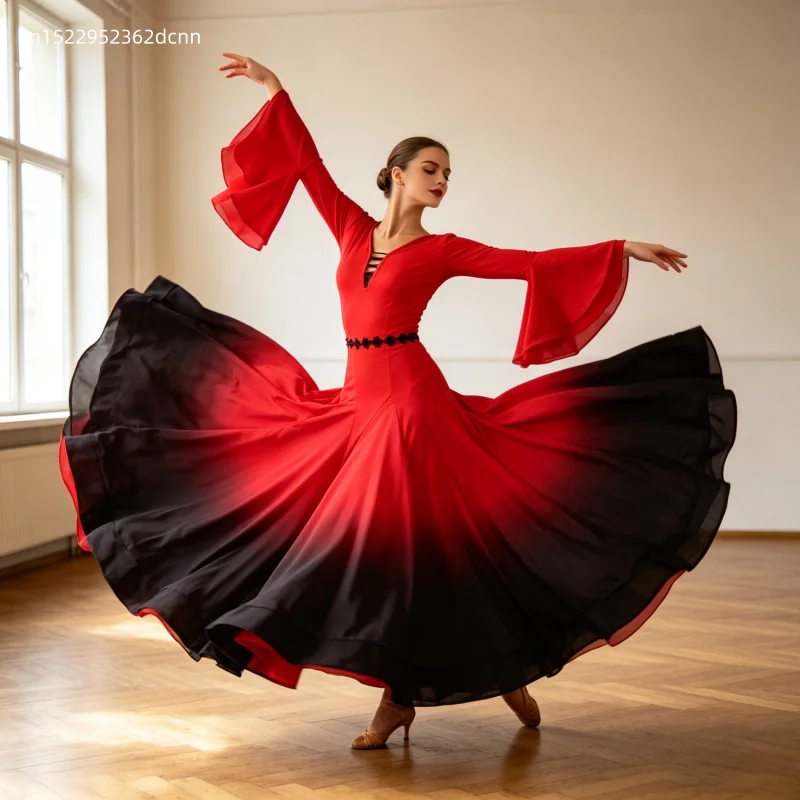 Ballroom Dancewear Dress with Big Skirt Gradual Change Art Examination Costume for National Standard Dance Big Size Available