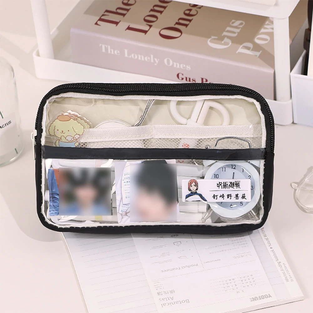 

Simple Stationery Bag Fashion Transparent Cartoon Pencil Bag Large Capacity Pen Case Pen Pouch Students Stationery Supplies Gift