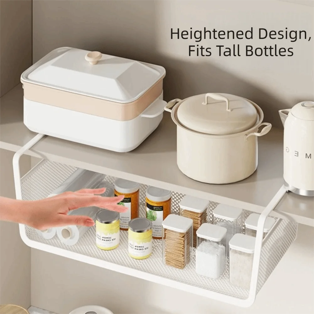 Wall Mounted Hanging Spice Basket Metal Net Pull Out Design Storage Rack Large Capacity Cabinet Organizer Wardrobe Storage