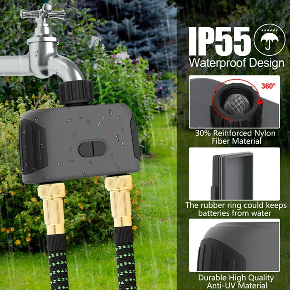 2 Zone Smart Watering Timer Programmable Sprinkler Drip Irrigation Controller with Rain Delay Garden