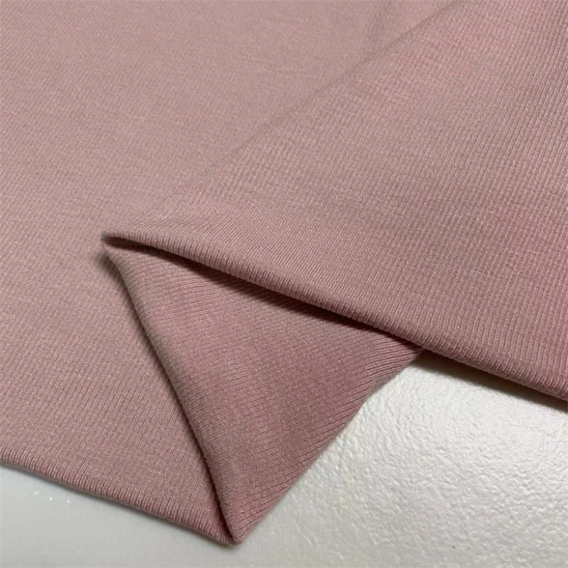 Knitted Cotton Fabric Solid Color Rib Base Shirt Short Sleeved Dress Design Cloth for Apparel Sewing By Meter Diy Material