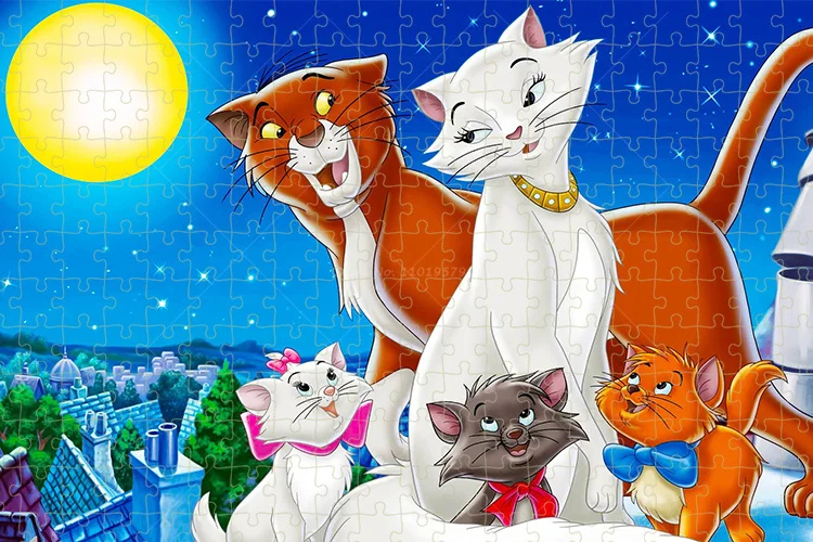 Disney The Aristocats Puzzle Moon Marie Cat Jigsaw Puzzle 300/500/1000 PCS For Adults Toys Decompression DIY Toys Hobbies