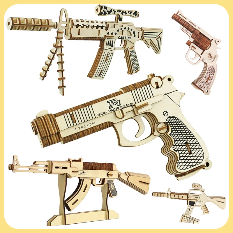 Drewniane do montażu pistolet Puzzle Model karabin pistoletowy AK47 3D zabawka pistolet nie może strzelać zabawkami edukacyjnymi dla dzieci