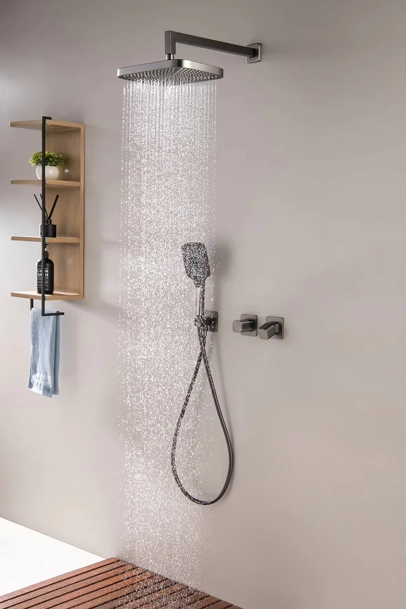 High Quality Brushed Gun Grey Brass Bathroom shower faucet set Wall Mounted Shower set 10 inch Minimalist simple Shower Head set