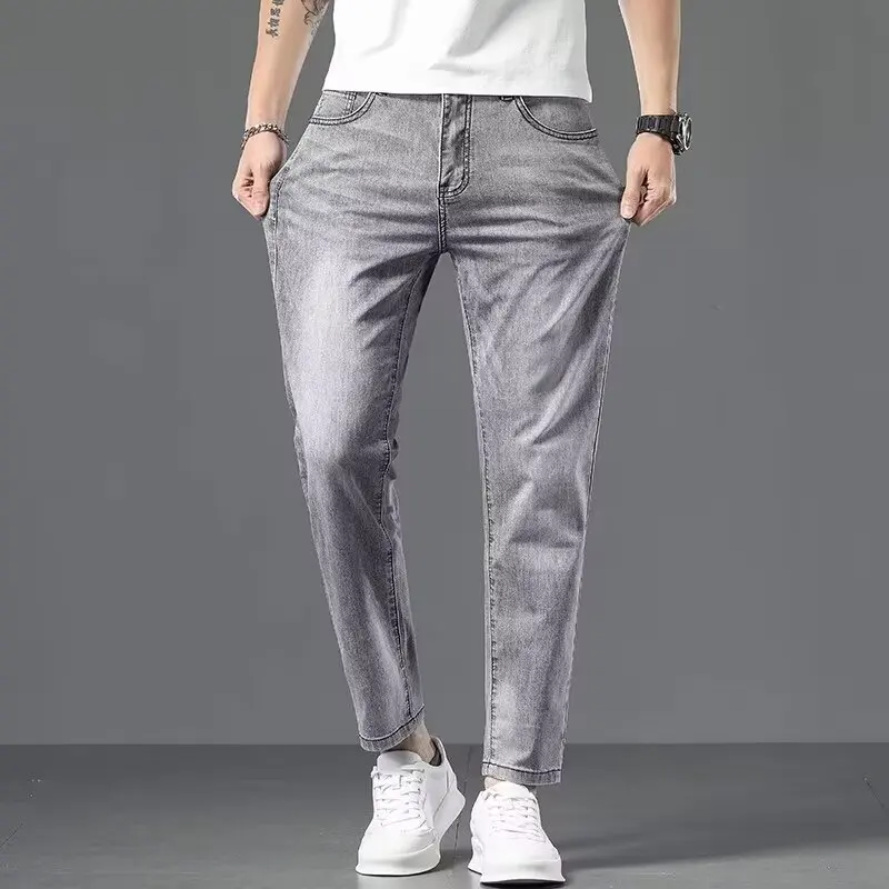 

Men's Straight Leg Stretchy Casual Jeans Spring Autumn Faion Urban Sle mid Waist Long Trousers Youth Suitable