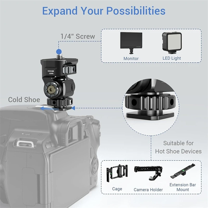 【Superdeals】 مشبك كاميرا DSLR قابل للتعديل حامل شاشة مع حذاء بارد 1/4 برغي لشاشة الكاميرا ضوء فلاش ميكروفون دعامة الحذاء الساخن