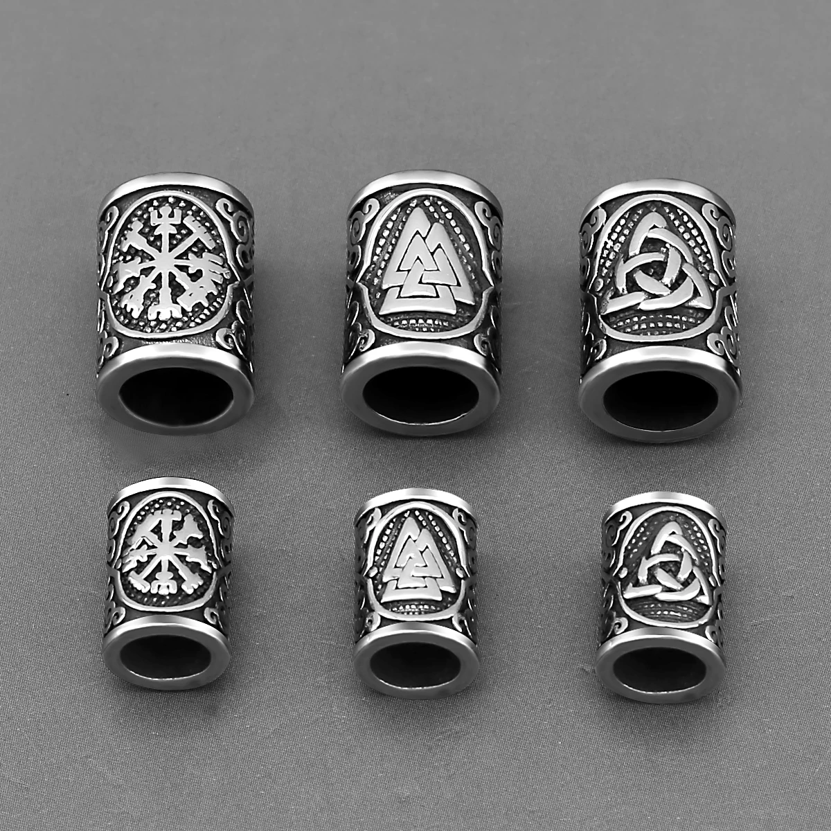 Perles Rune Viking en Acier Inoxydable, 6mm/8mm, Grand Trou, pour Cheveux, Barbe, Bracelet, Petits Bijoux, Accessoires de Direction, Vente en Gros