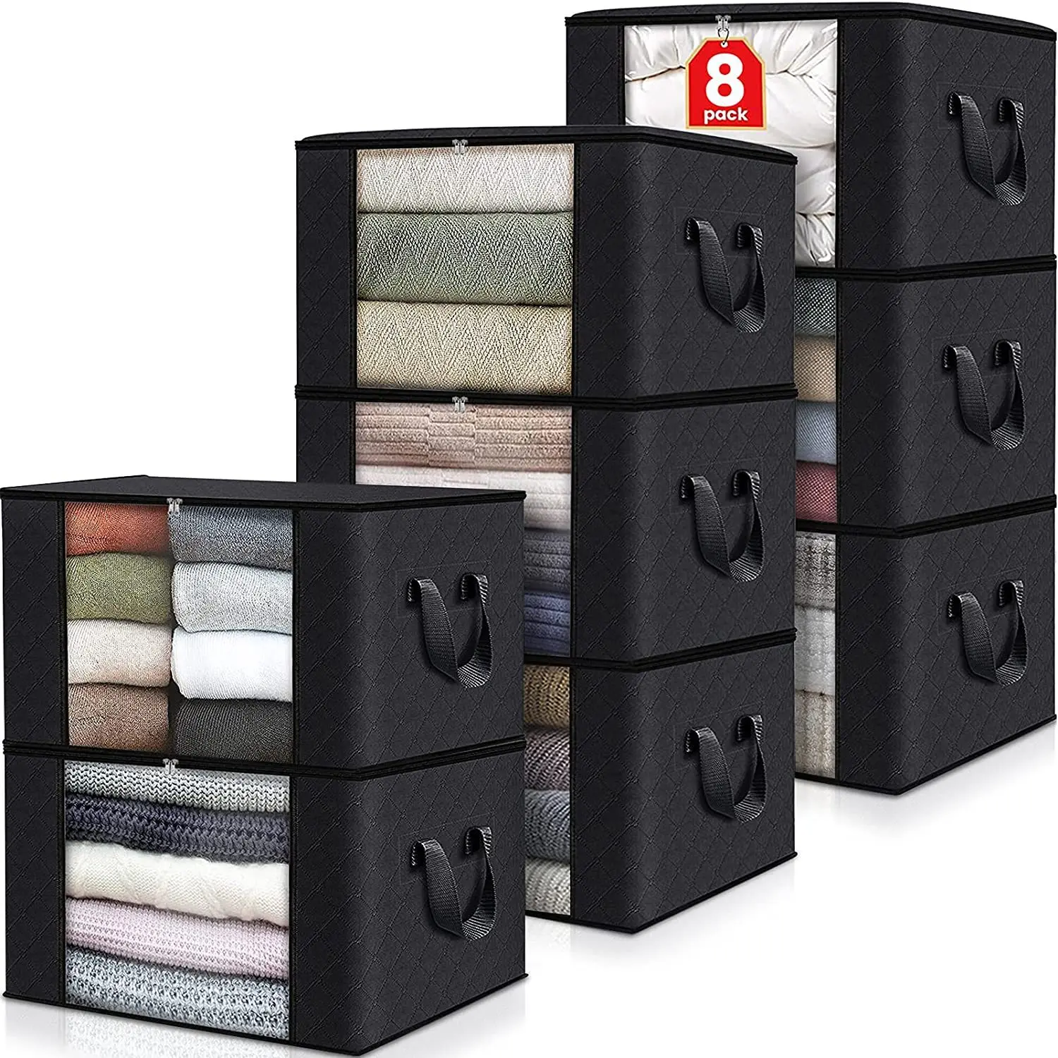 Bolsa de almacenamiento de ropa de gran capacidad, bolsas de almacenamiento de manta plegables, contenedores de almacenamiento para organizar ropa de armario y dormitorio, 1/6 unidades