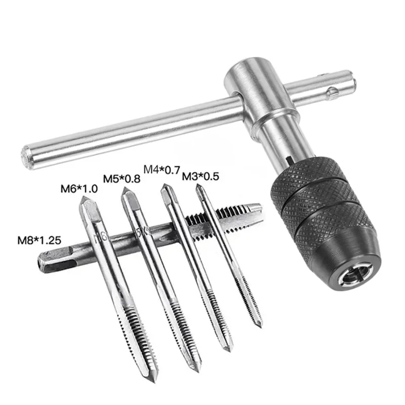 

6 шт./компл., ключ с трещоткой с Т-образной рукояткой, набор регулируемых ручных инструментов для нарезания резьбы, M3, M4, M5, M6, M8, Т-образный кран с резьбой