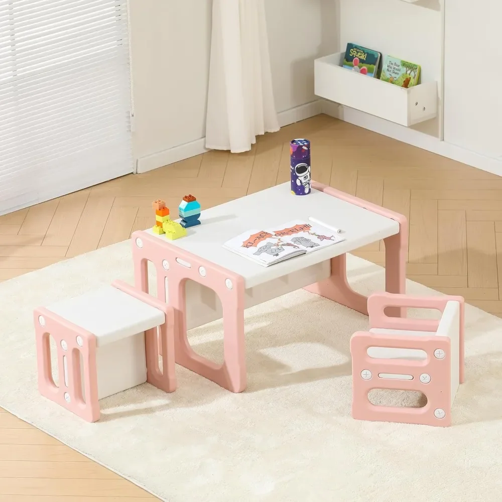 

Kids Table and , Height-Adjustable Toddler Table and Chair Set, Table Chair for Ages 3-8