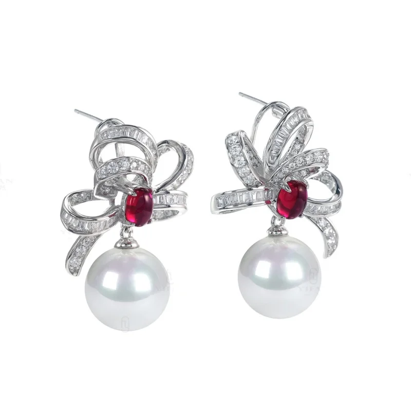 Bellux 925 Silver Synthetic Zircon Earrings Petals White Shell Pearls Full of Diamonds Fashion Charm Fine Earrings