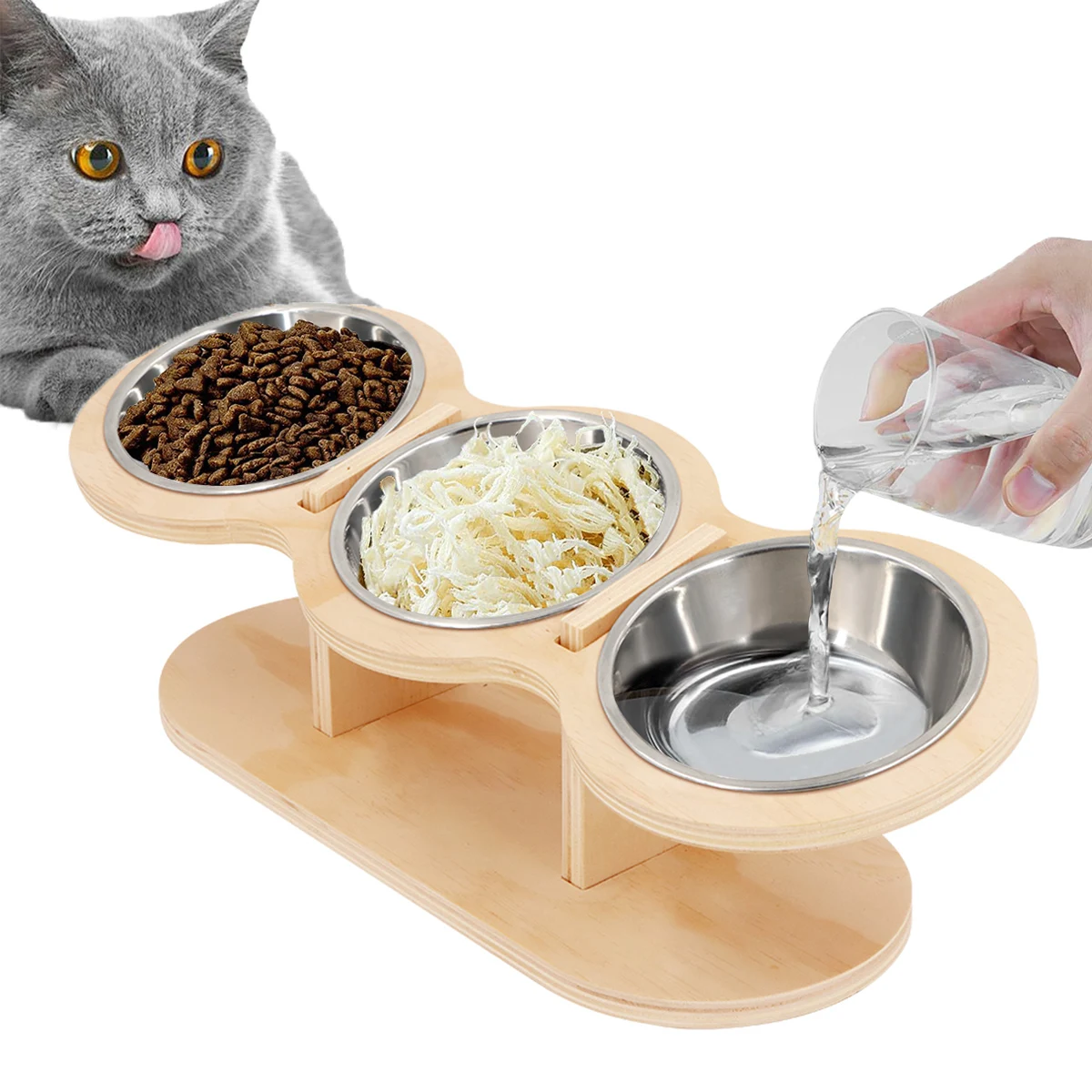 

Cat Bowl Elevated Dog Bowls Anti Overturning Cat Food Bowl Wooden Stand Stainless Steel Pet Bowl Used for Small & Mediu Pet