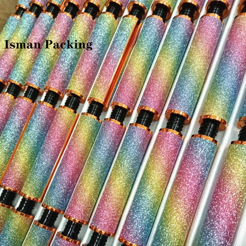 50Pcs Wholesale empty luxury cylinder rainbow mascara bottles bling bling eyelash container packaging wand tubes with brush 12ml