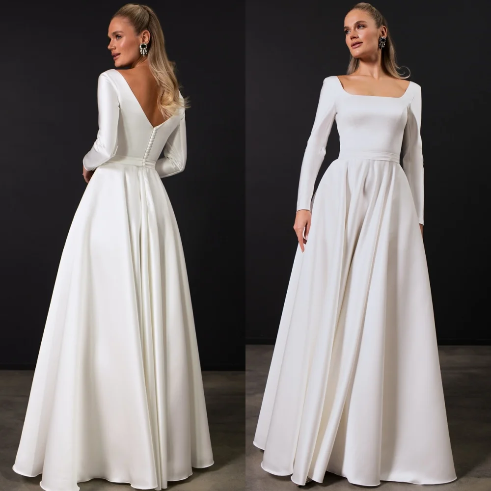 

Customized Romantic Wedding Dresses Luxury Square Collar Long Sleeves Heavy Industry Wedding Dresses Special Occasion Gowns