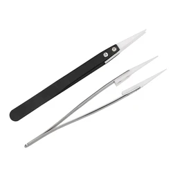 High Temperature Resistant Ceramic Tips Tweezers Stainless Steel Handle Anti-static Precision Straight Aimed Tweezers