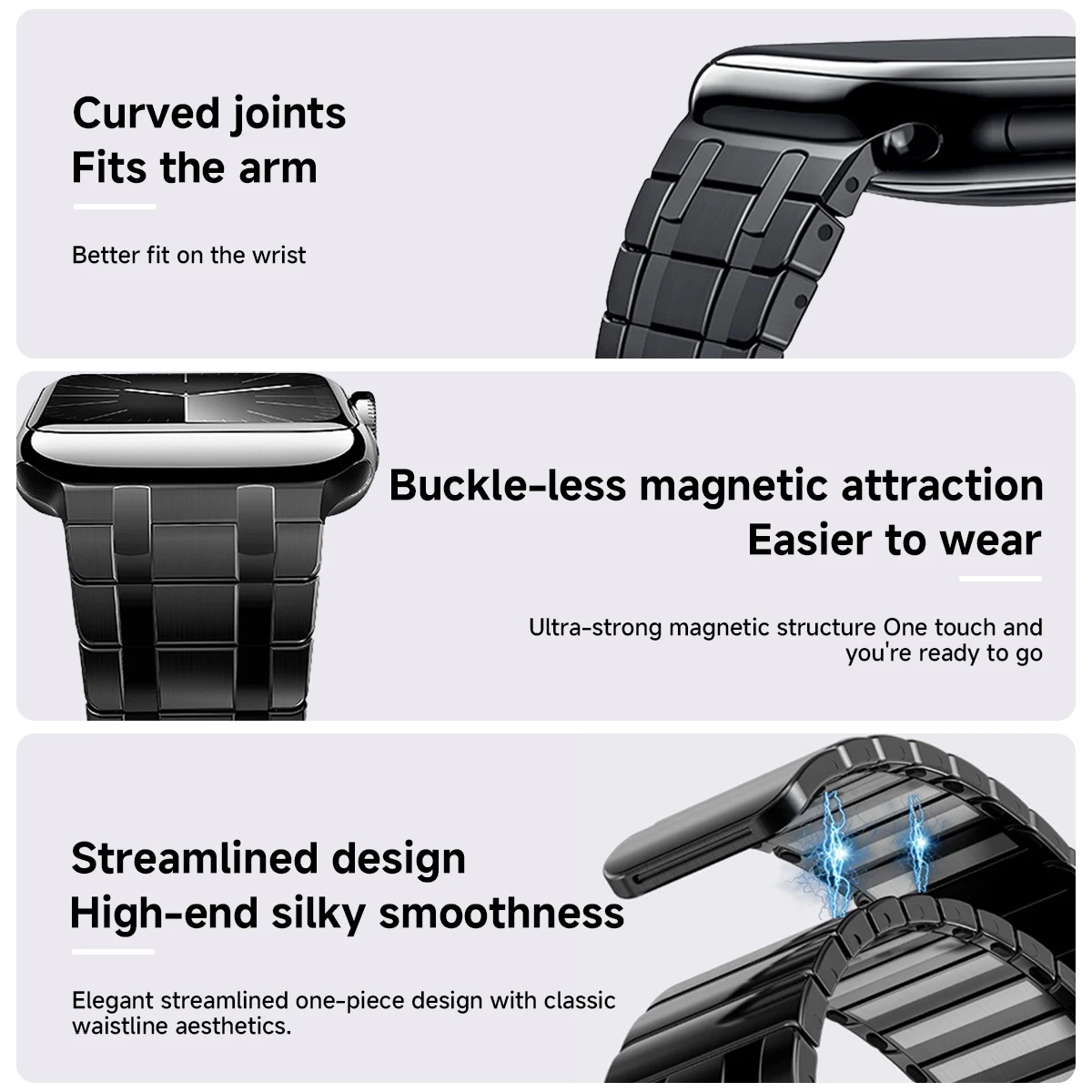 Titanium Color Stainless Steel Band for Apple Watch 49mm 45 44 42mm Magnetic Men Strap for IWatch Series 9 8 7 6 5 4 Se Ultra 2