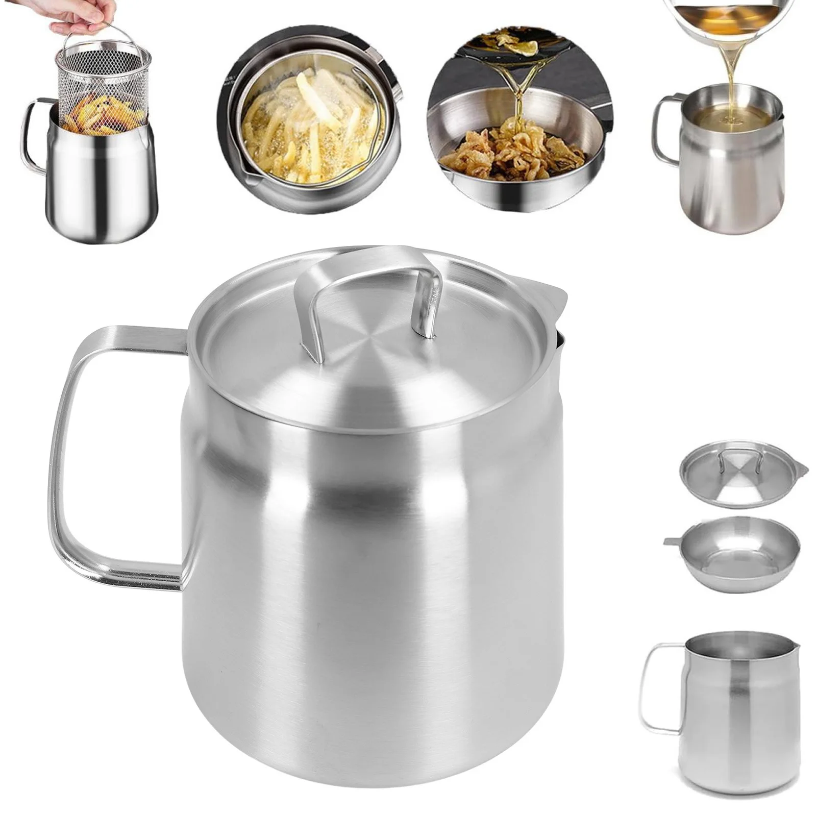 

Stainless Steel Oil Filter Pot With Lid Large Capacity Oil Residue Separator Ergonomic Handle Oil Separation Bottle For Kitchen