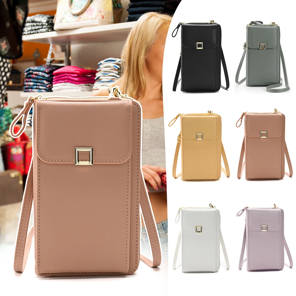 Women's Zipper Phone Bag Ladies Crossbody Adjustables Strap Shoulder Wallet Multi-Layer Crossbodys Phone Bag Small PU Leather