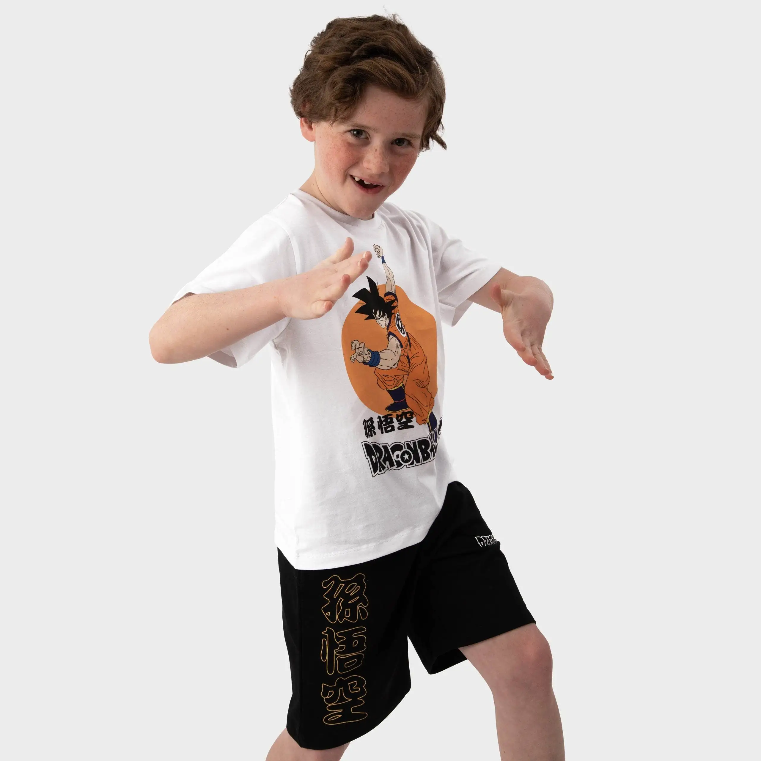 Conjunto de Camiseta y Pantalones Cortos para Niños, Diseño Dragon Ball Son Goku Kanji, Verano 2026, Secado Rápido, Cintura Elástica, Estilo Casual Holgado, Ropa Deportiva, Pijama