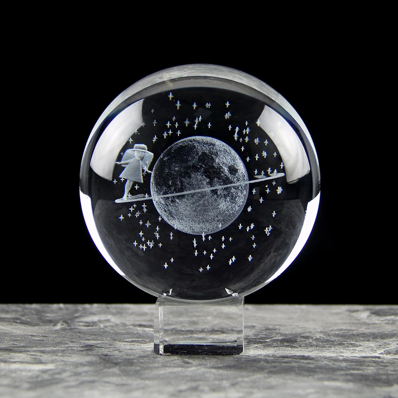 6/8cm 3D Planetary Galaxy Astronaut Crystal Ball Bedside Light Night Lamp Astronomical Souvenir Home Decoration Birthday Present