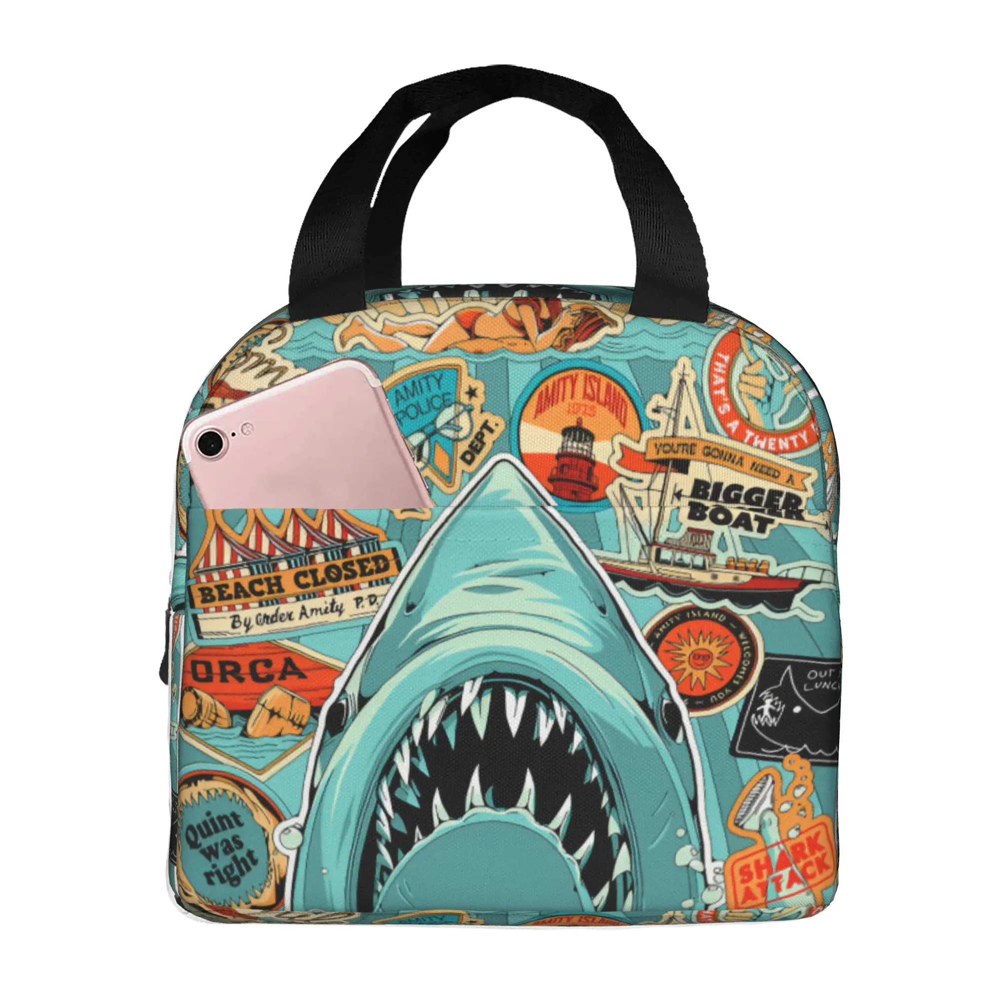 J-Jaw-Shark Insulated Lunch Bag for Work School Thriller Film Leakproof Cooler Thermal Lunch Box Women Men