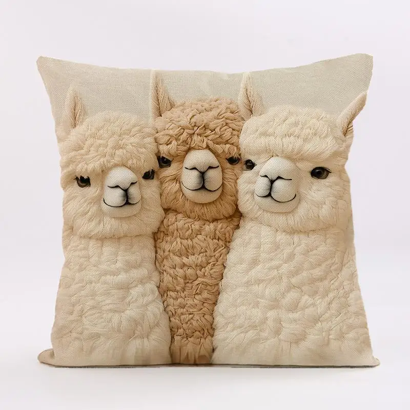 Bohemian Plush Pillow Cover with Imitation Embroidery and Animal Motifs, 45x45cm